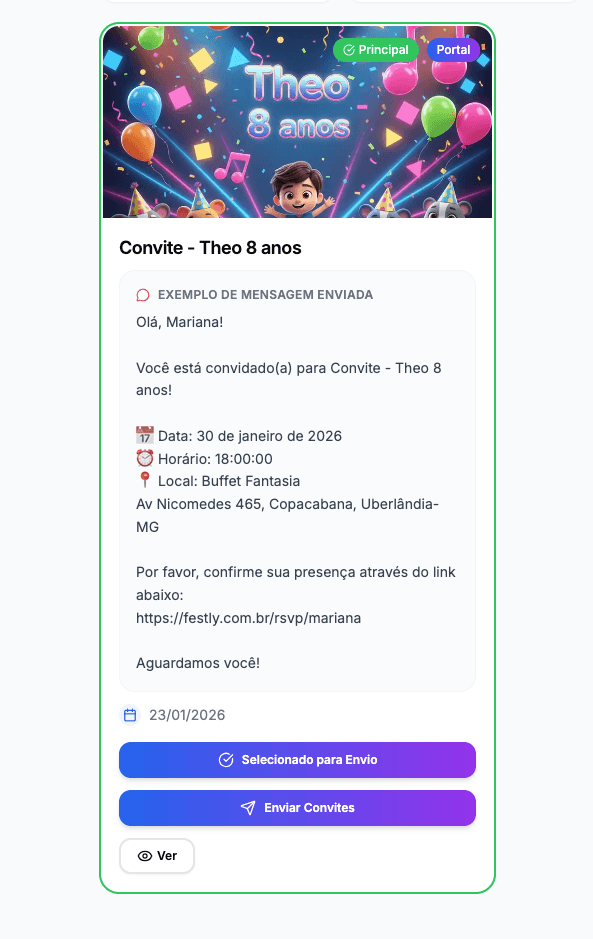 Exemplo de convite digital personalizado com IA - Festa Theo 8 anos